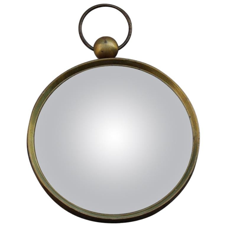 Round Fornasetti Wall Mirror Midcentury Italian Design Brass Gold Glass Green