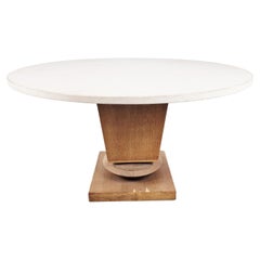 Round French Art Deco Travertine Dining Table 1940s