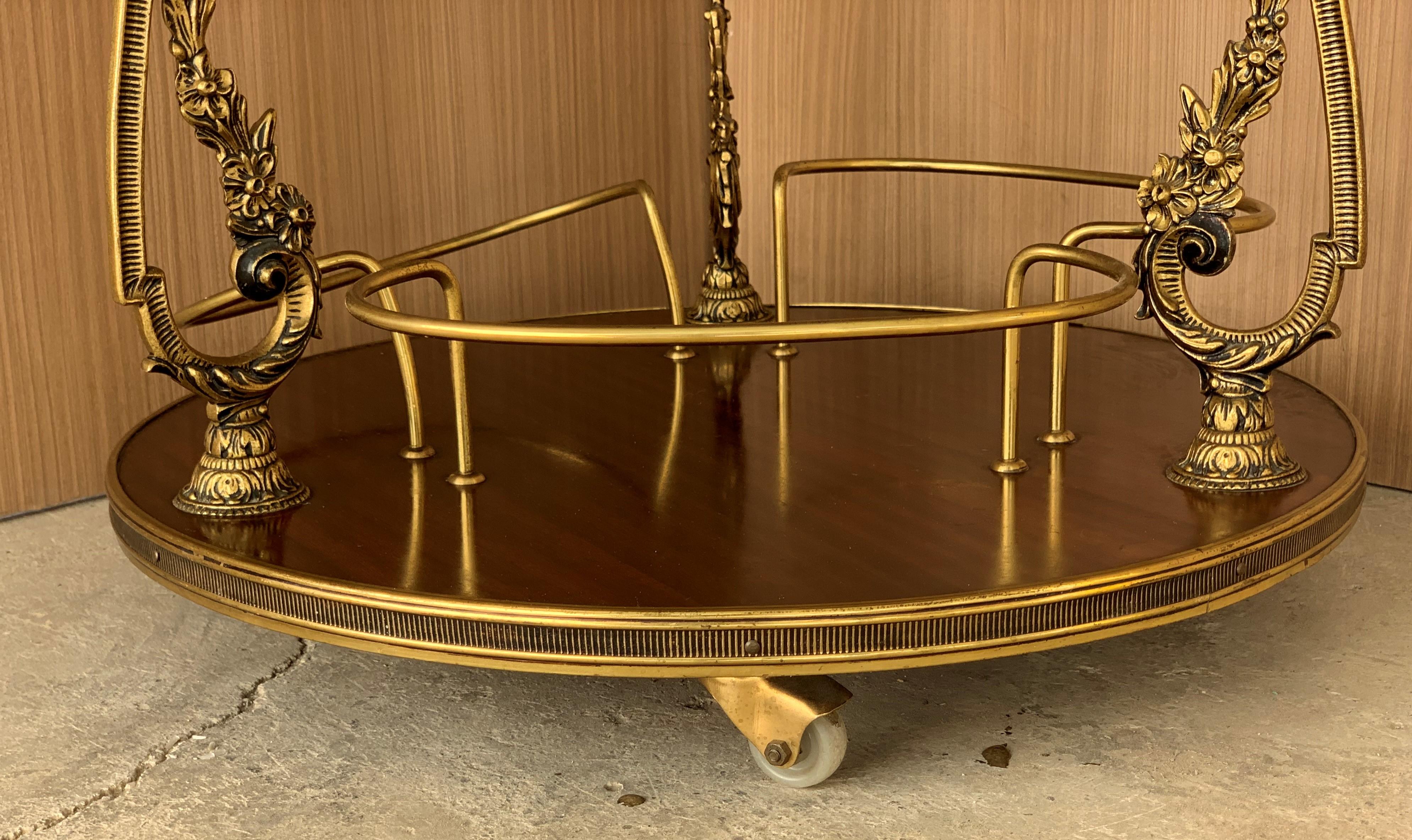 Round French Bar Cart with Serving Tray Attributed to Maison Baguès 7