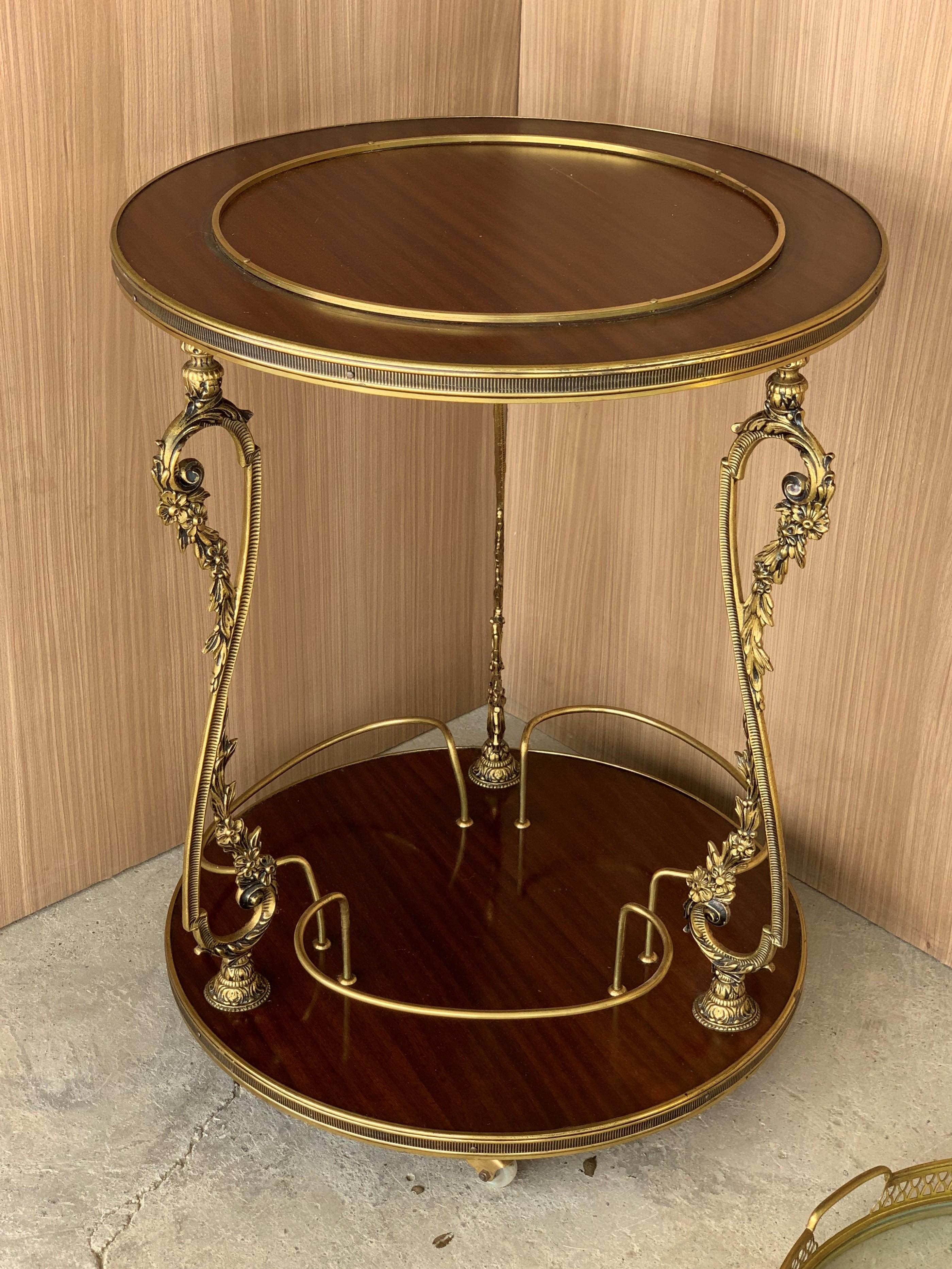 Round French Bar Cart with Serving Tray Attributed to Maison Baguès 1
