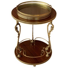 Round French Bar Cart with Serving Tray Attributed to Maison Baguès