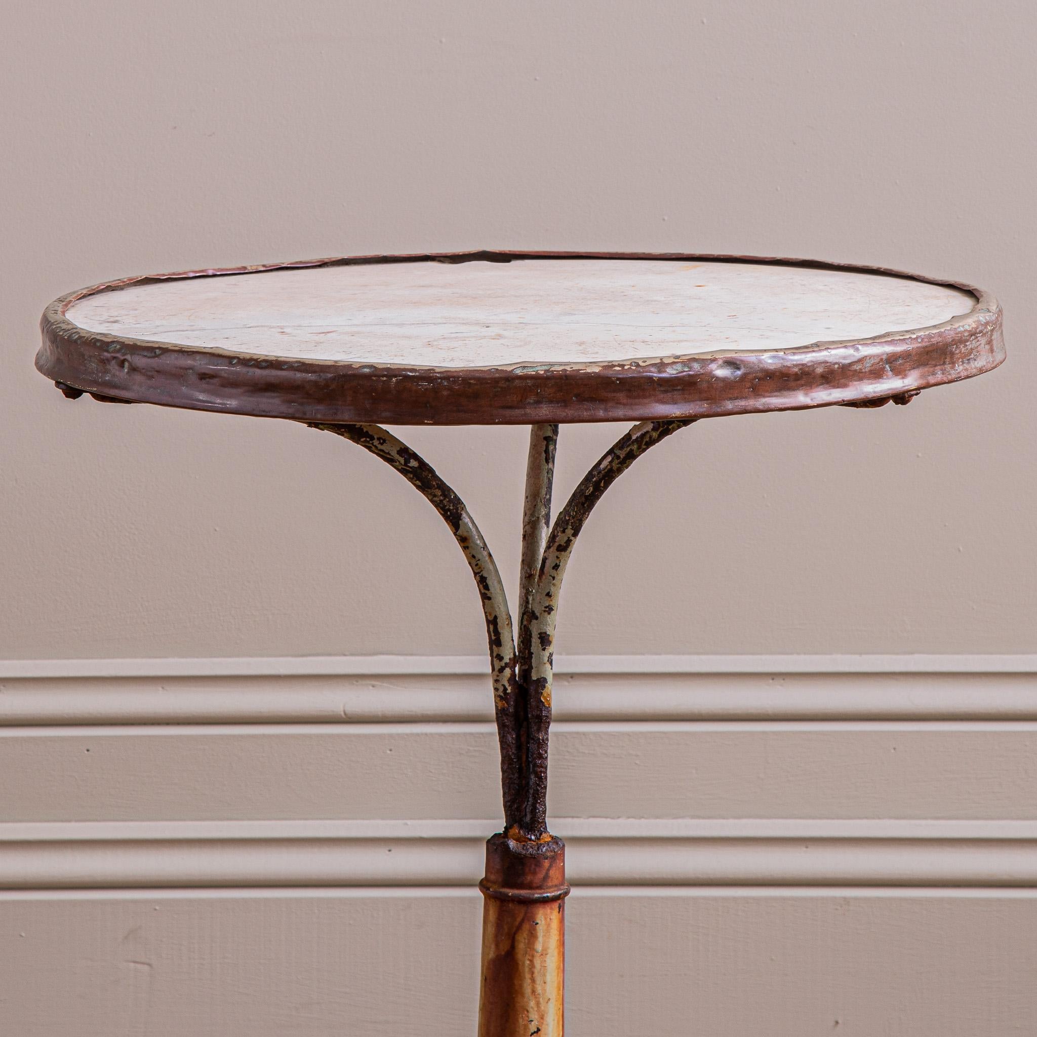 20th Century Round French Cast Iron Bistro Table With Marble & Brass Trim Circa 1900 For Sale