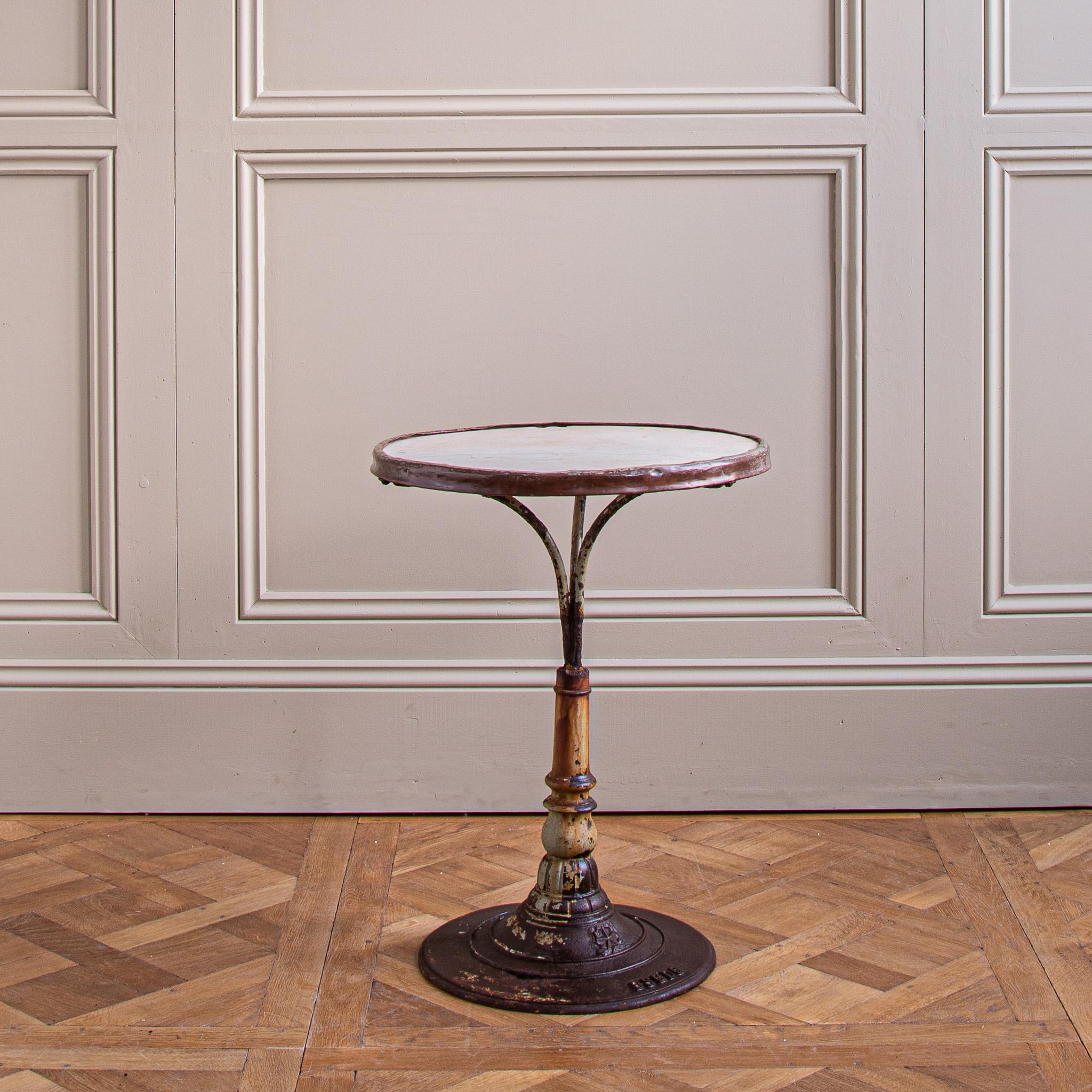 Round French Cast Iron Bistro Table With Marble & Brass Trim Circa 1900 For Sale 2