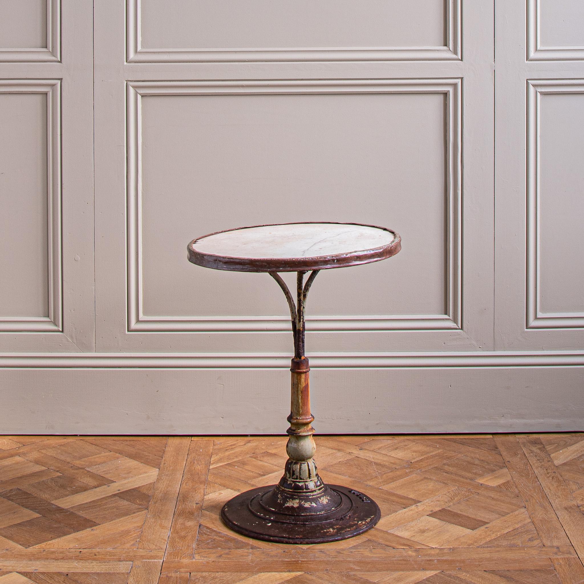 Round French Cast Iron Bistro Table With Marble & Brass Trim Circa 1900 For Sale 3