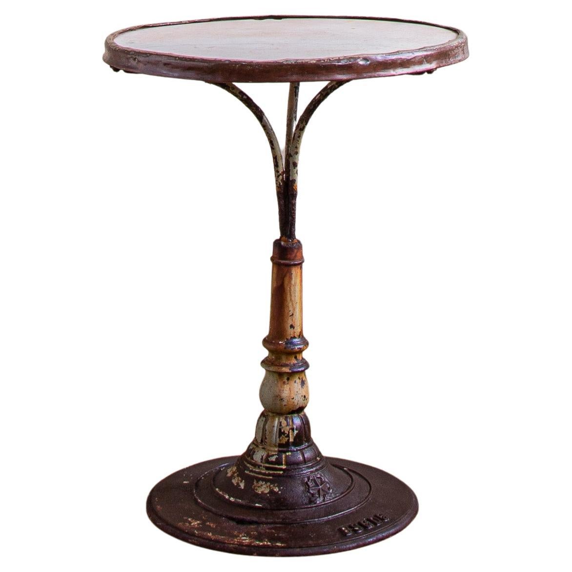 Round French Cast Iron Bistro Table With Marble & Brass Trim Circa 1900 For Sale