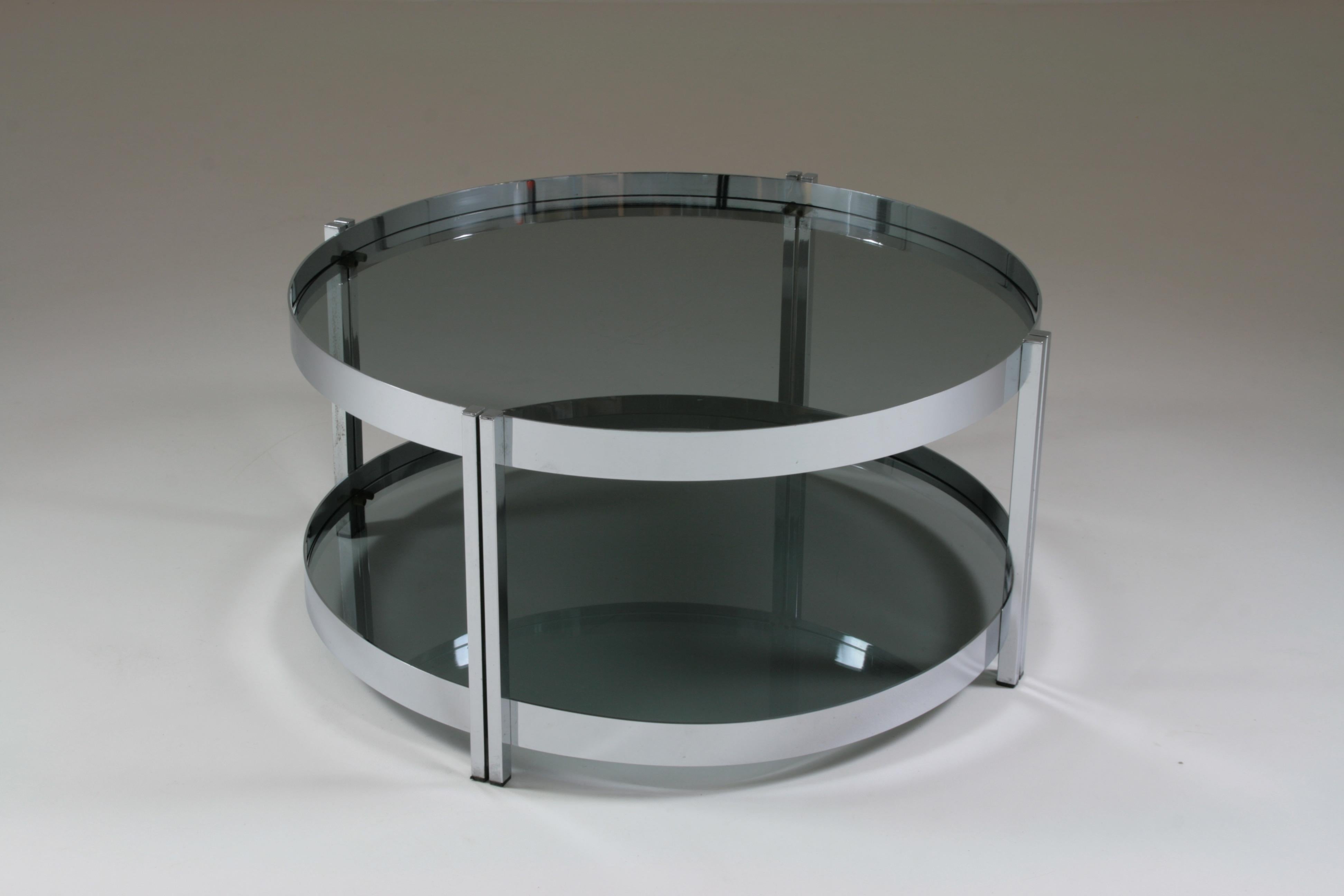 Round French Chromed Metal and Smoked Glass Coffee Table, 1970s For Sale 4