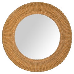 Round French Coastal Handwoven Pencil Reed & Wicker Wall Mirror Bohemian Chic