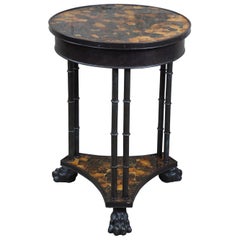 Round French Empire Louis XVI Gueridon Accent Pedestal Table Bamboo Paw Foot