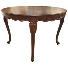 Antique Round French Louis XV-Style Walnut Dining Table, Cabriole Leg