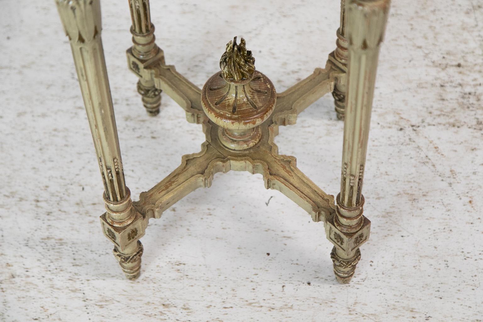 Hand-Carved Round French Occasional Marble-Top Table For Sale