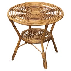 Round French Rattan Low Table