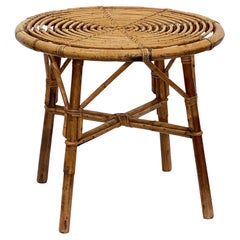 Round French Rattan Side Table