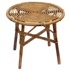 Round French Rattan Side Table