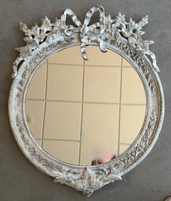 Round French Rococo Gilted & White Bronze Wall Mirror