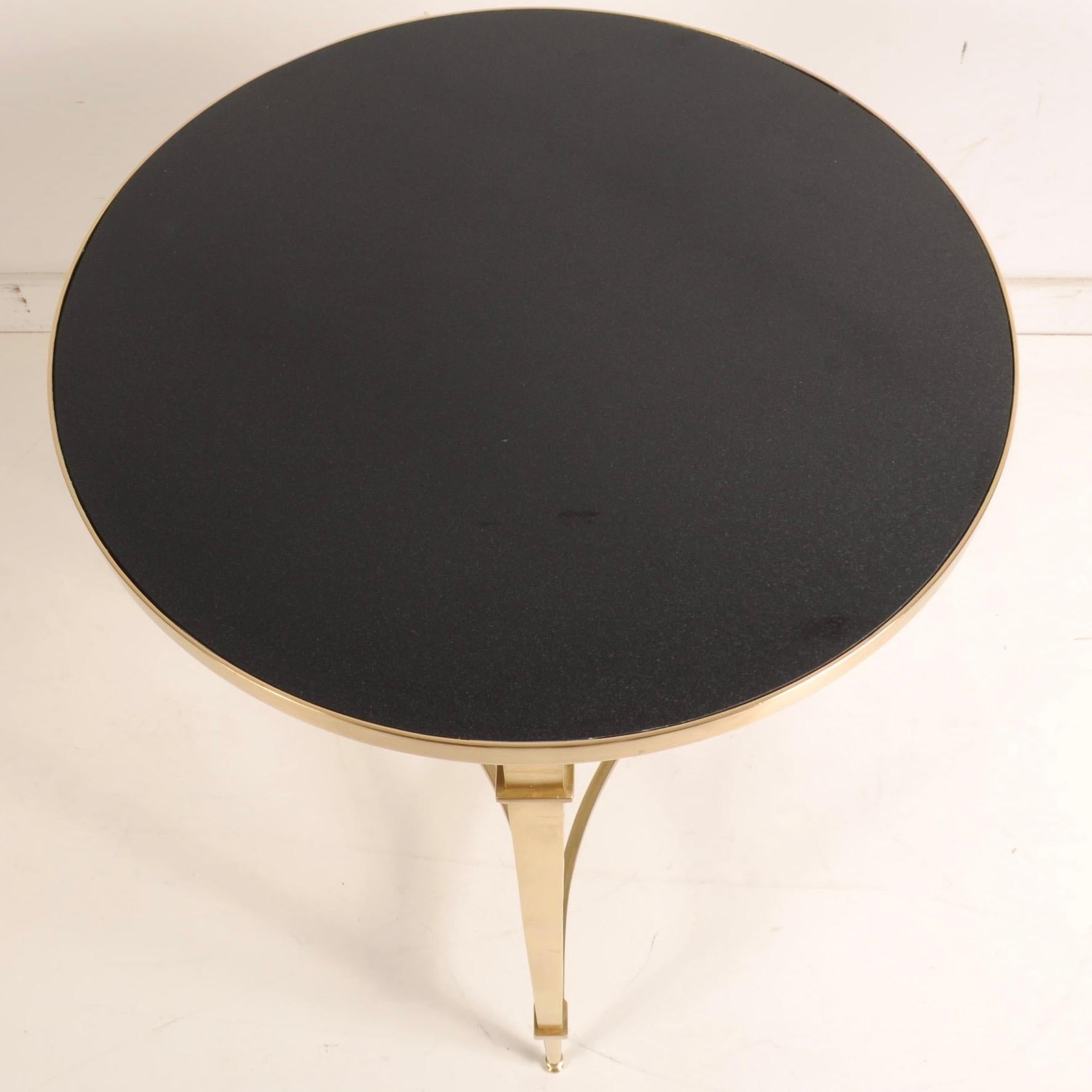 Round French Square Leg Brass and Black Granite Table by Global Views 4