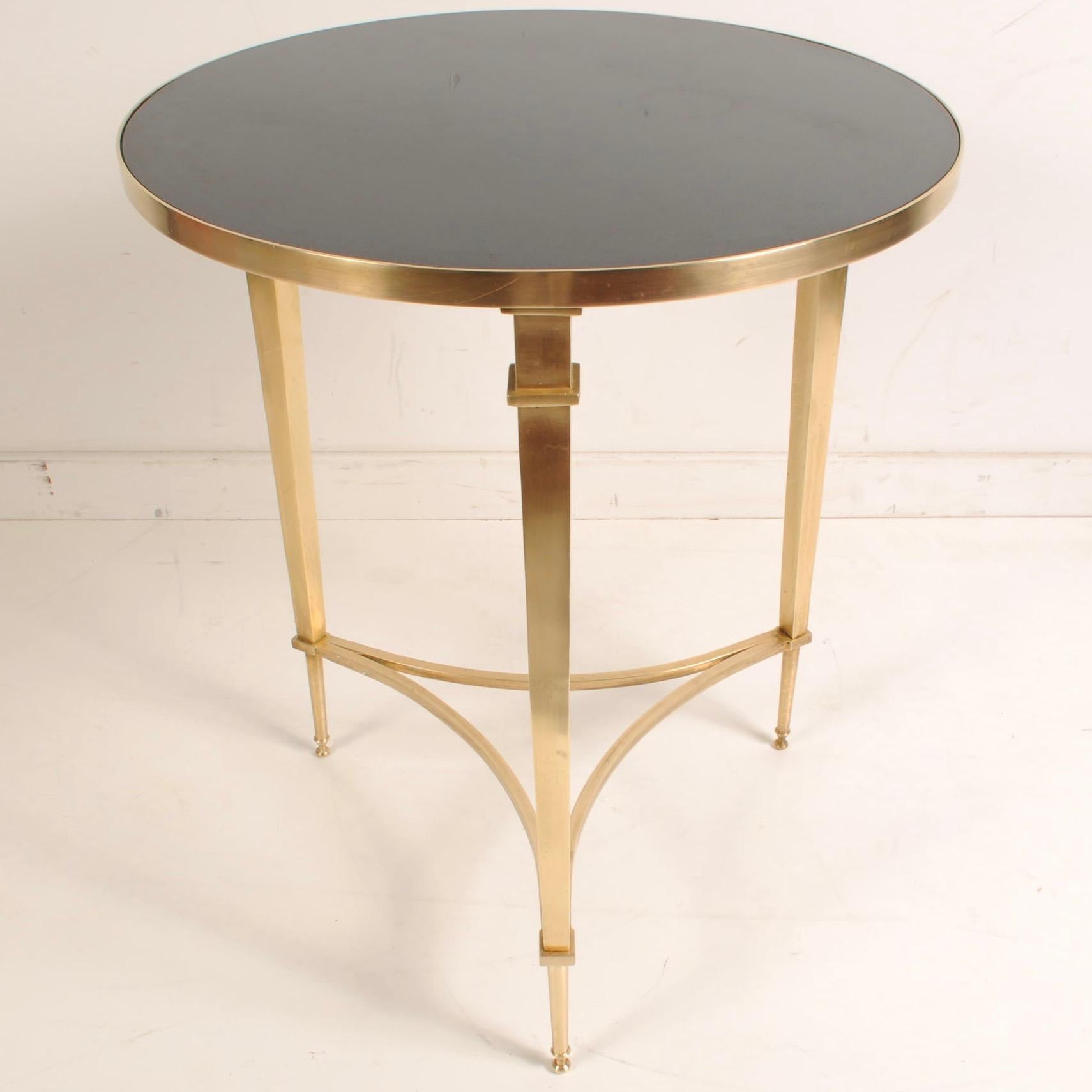 Round French Square Leg Brass and Black Granite Table by Global Views 1