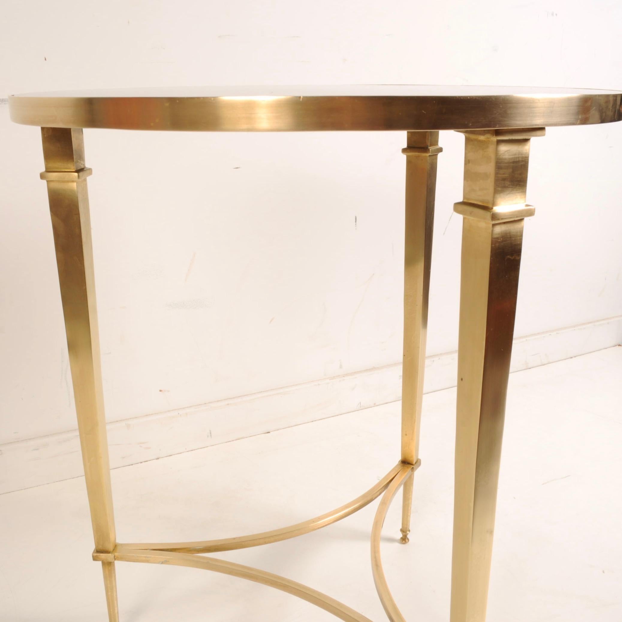Round French Square Leg Brass and Black Granite Table by Global Views 2