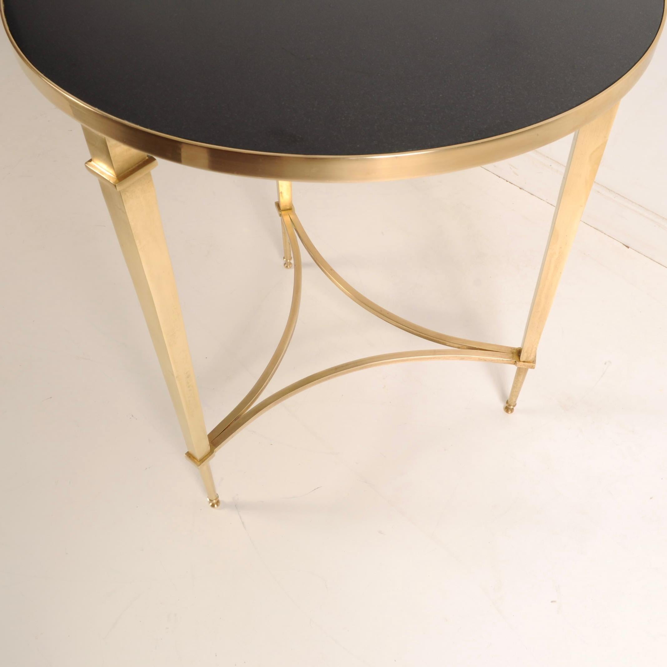 Round French Square Leg Brass and Black Granite Table by Global Views 3