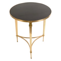 Round French Square Leg Brass and Black Granite Table by Global Views
