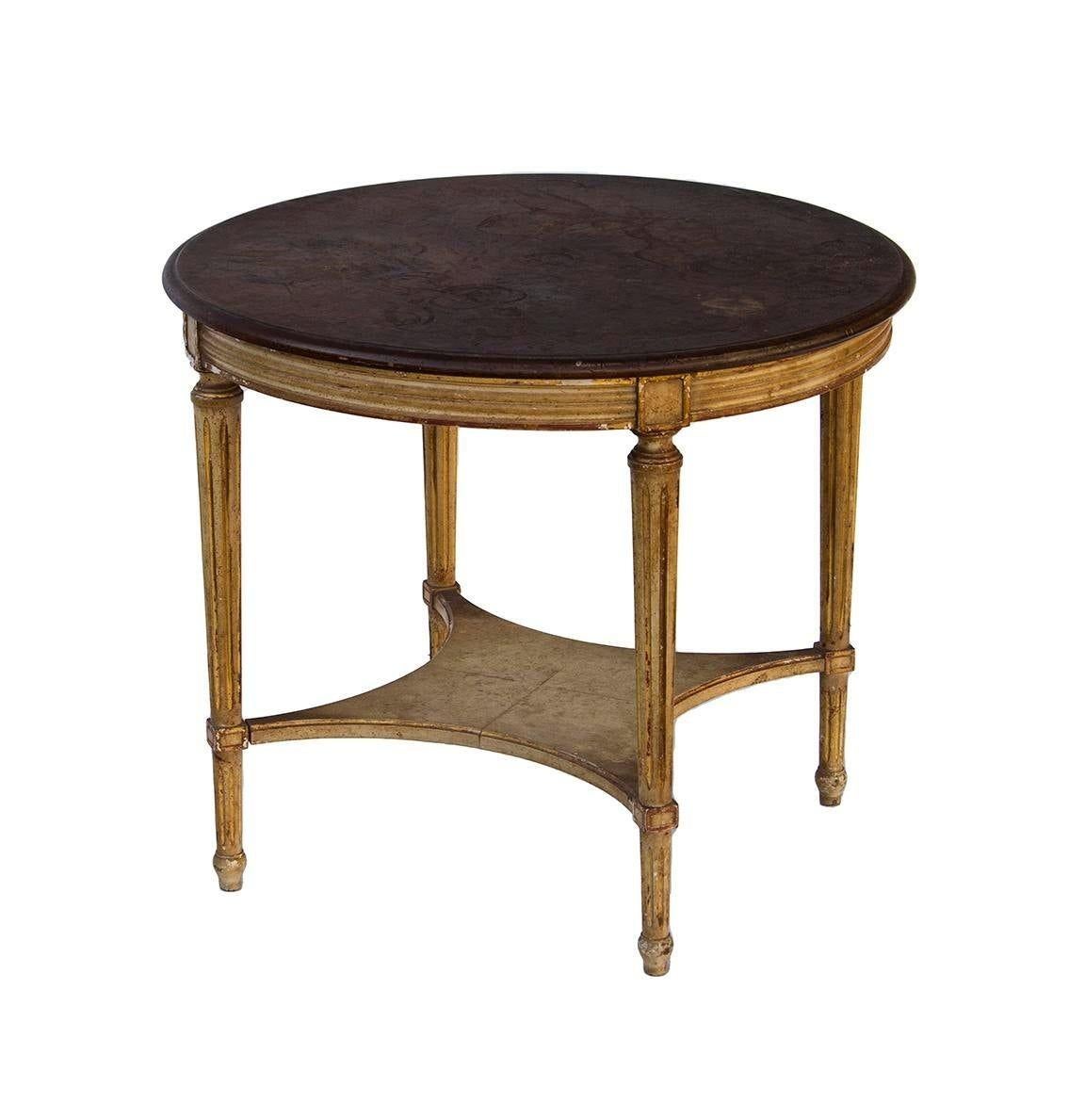 Round French Style End Table by John Widdicomb In Distressed Condition In Grand Rapids, MI