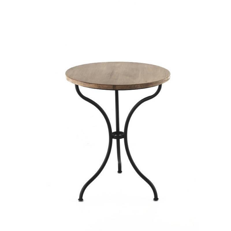 French Provincial Round French Style Iron Base Table with Wood Top, Garden Table For Sale