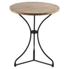 Round French Style Iron Base Table with Wood Top, Garden Table