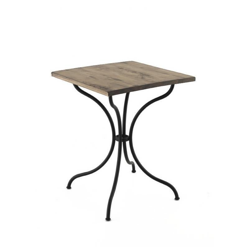 Round French style iron base table with wood top. Garden table or bistro table

Ideal for hospitality.