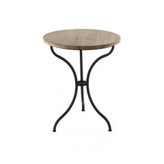 Round French Style Iron Base Table with Wood Top, Garden Table or Bistro Table