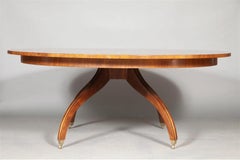Round Fruitwood Extension Dining Table with Brass Inlay