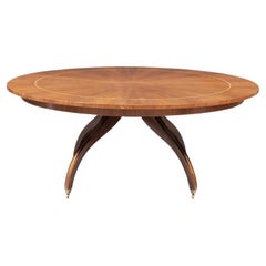 Round Fruitwood Extension Dining Table with Brass Inlay