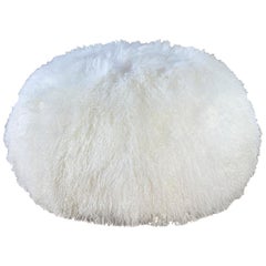 Round Fur Ottoman, Mongolian Sheepskin Pouffe