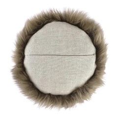 Cuscino rotondo in pelliccia Taupe - Pelle di agnello Merino
