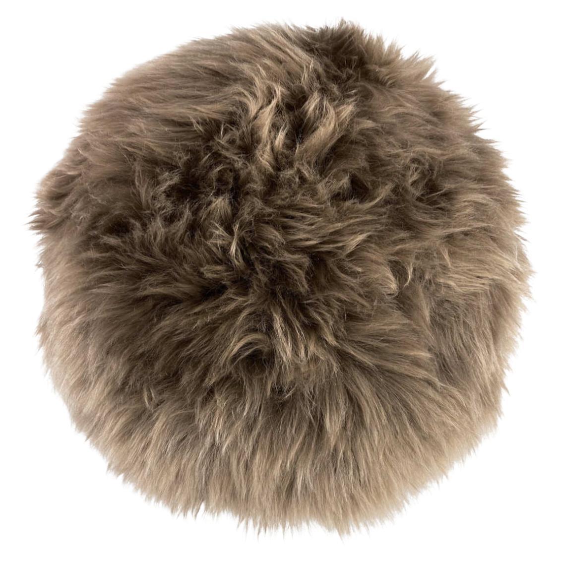 Round Fur Pillow Taupe - Merino Lambskin For Sale