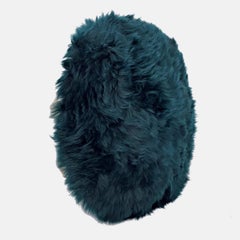 Round Fur Pillow Teal, Lambskin