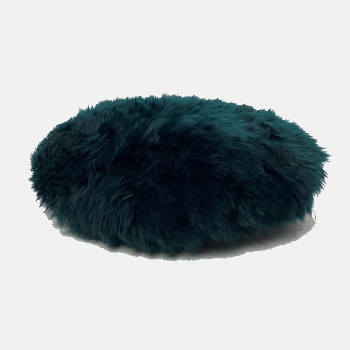 Scandinavian Modern Round Fur Pillow Teal, Lambskin For Sale