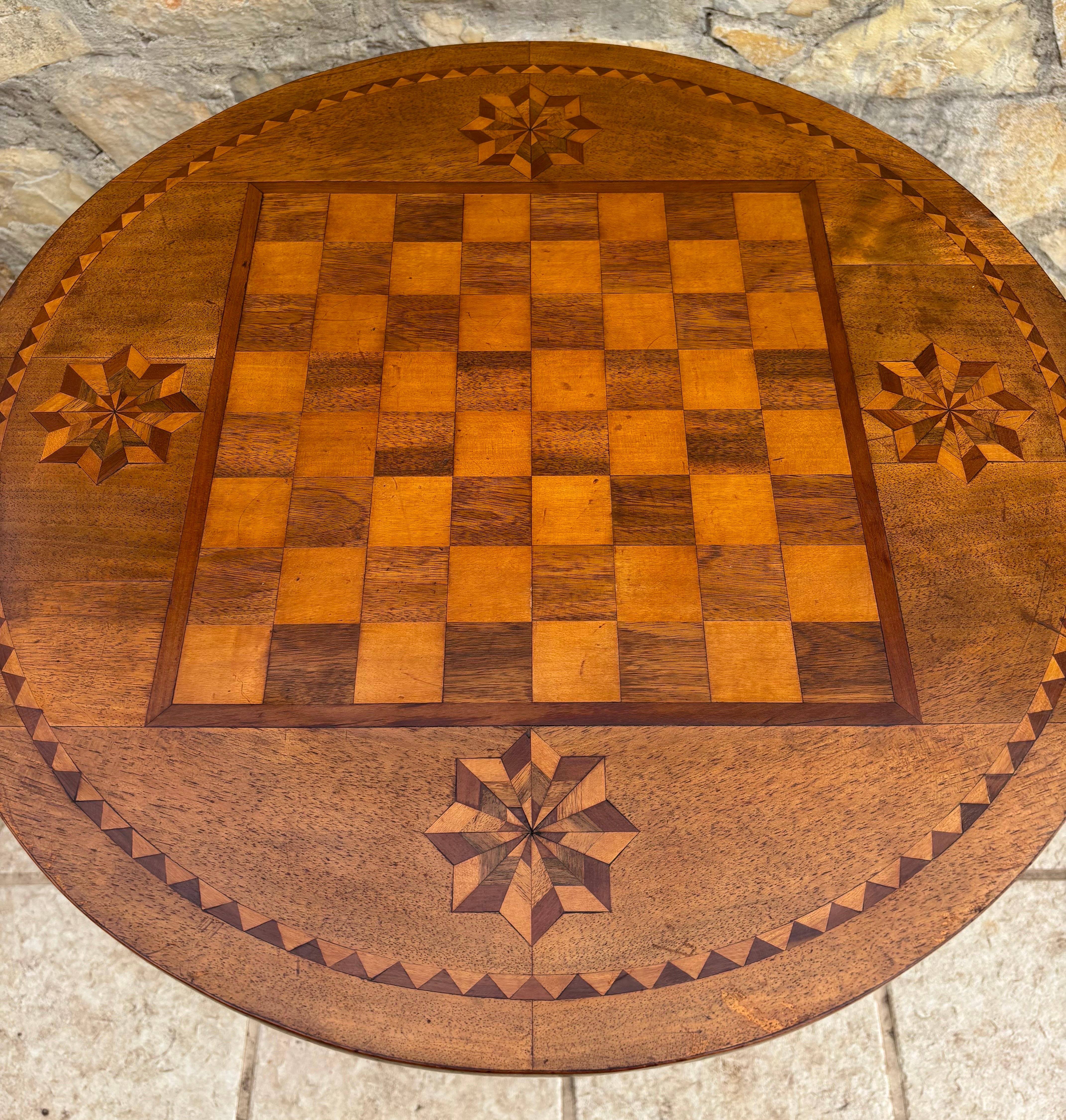 Round Game Table With Marquetry Top, 1940s For Sale 3