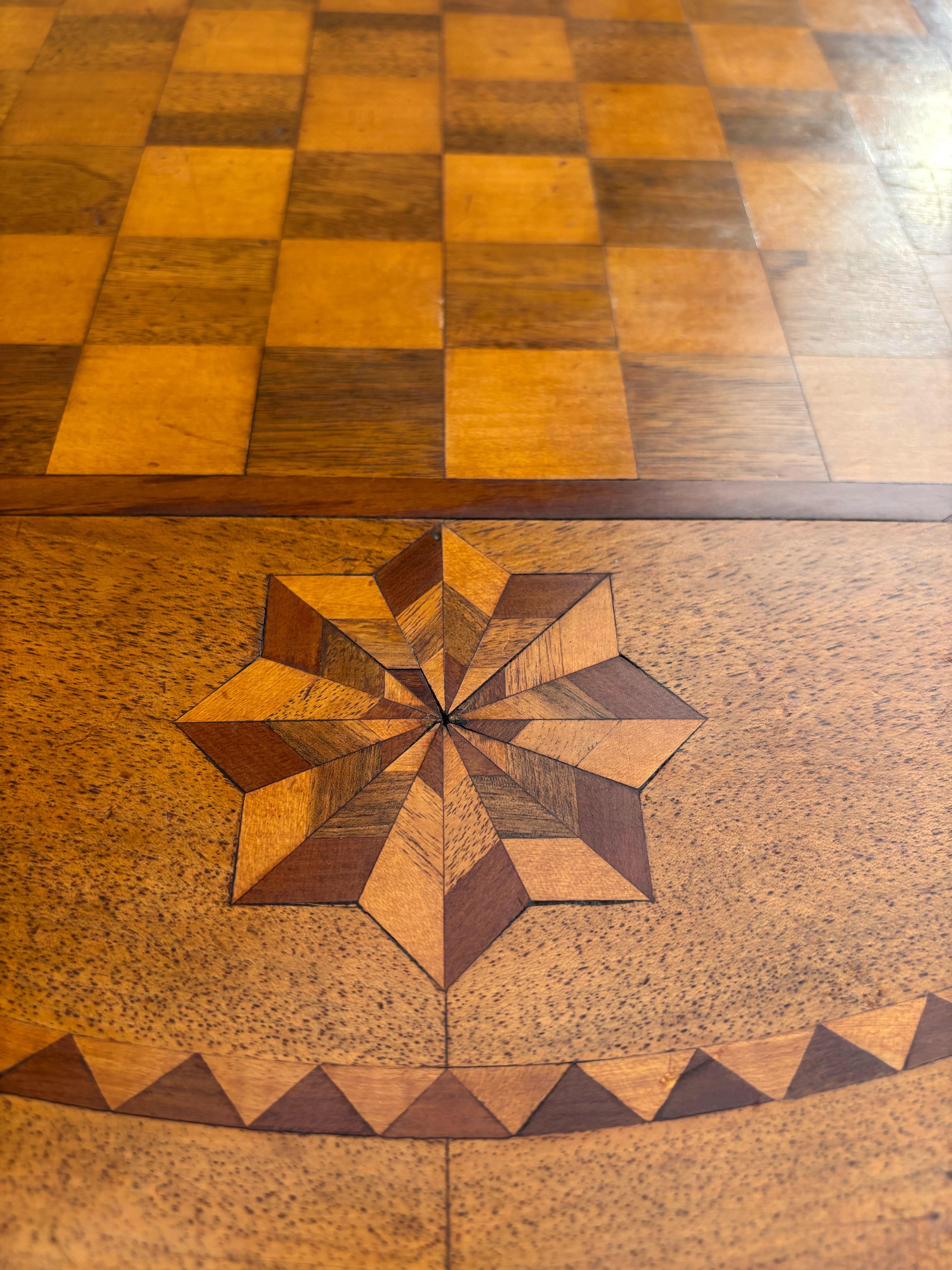 Wood Round Game Table With Marquetry Top, 1940s For Sale