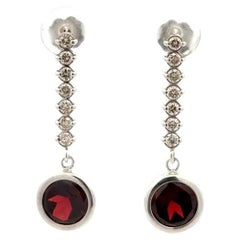 Pendientes de gota vintage de oro con granate redondo y diamante RBC