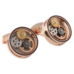 Round Gear Carbon Fibre Cufflinks with Rose Gold Finish