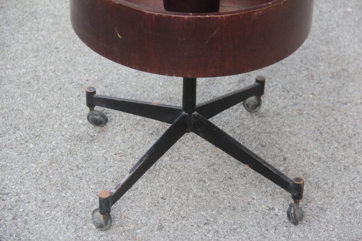 Mid-Century Modern Round Geometric Bar Table Revolving Iron Rosewood Laminate, 1950s For Sale