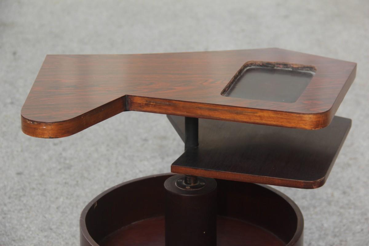 Round Geometric Bar Table Revolving Iron Rosewood Laminate, 1950s In Good Condition For Sale In Palermo, Sicily
