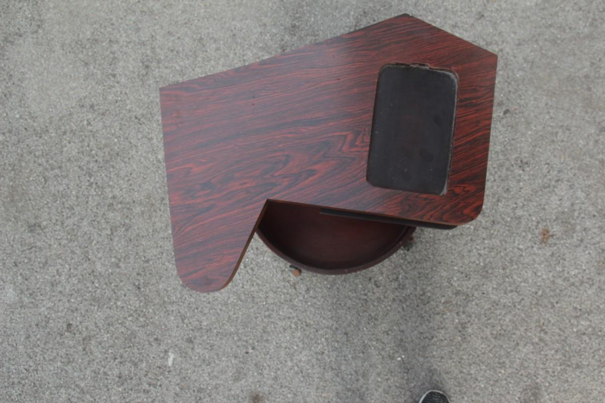 Mid-20th Century Round Geometric Bar Table Revolving Iron Rosewood Laminate, 1950s For Sale