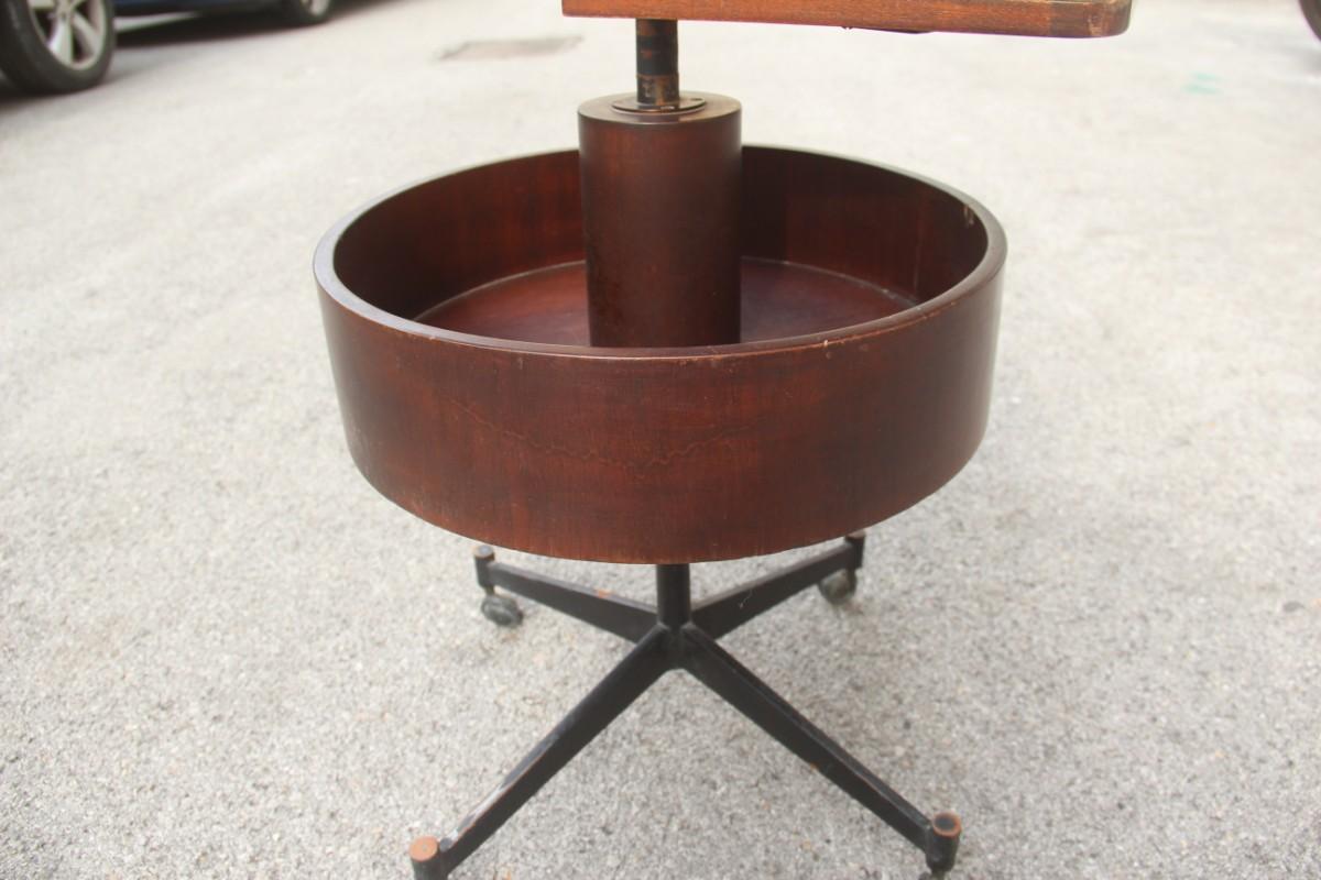 Round Geometric Bar Table Revolving Iron Rosewood Laminate, 1950s For Sale 2
