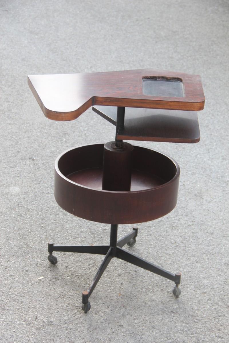 Round Geometric Bar Table Revolving Iron Rosewood Laminate, 1950s For Sale 3