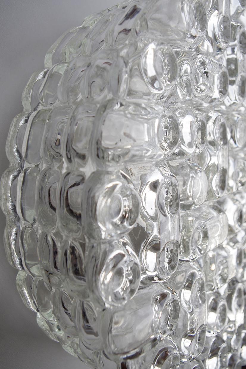 Mid-Century Modern German Vintage Round Geometric Glass Ceiling or Wall Flush Mount Sconce, 1960s For Sale