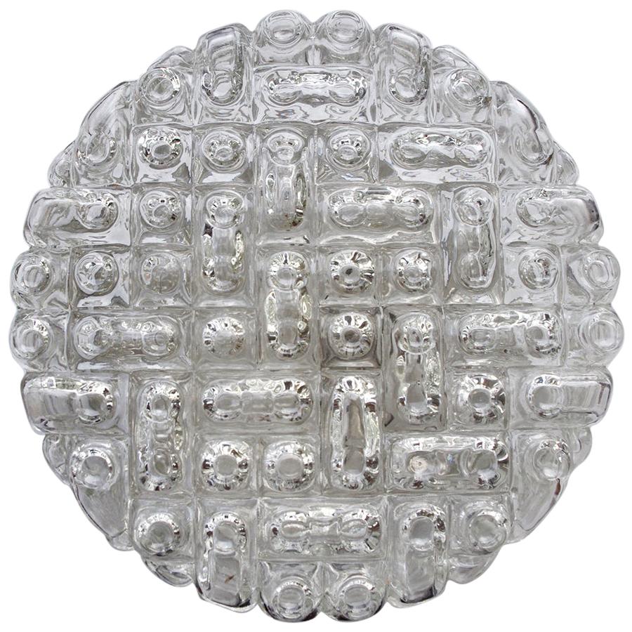 German Vintage Round Geometric Glass Ceiling or Wall Flush Mount Sconce, 1960s For Sale