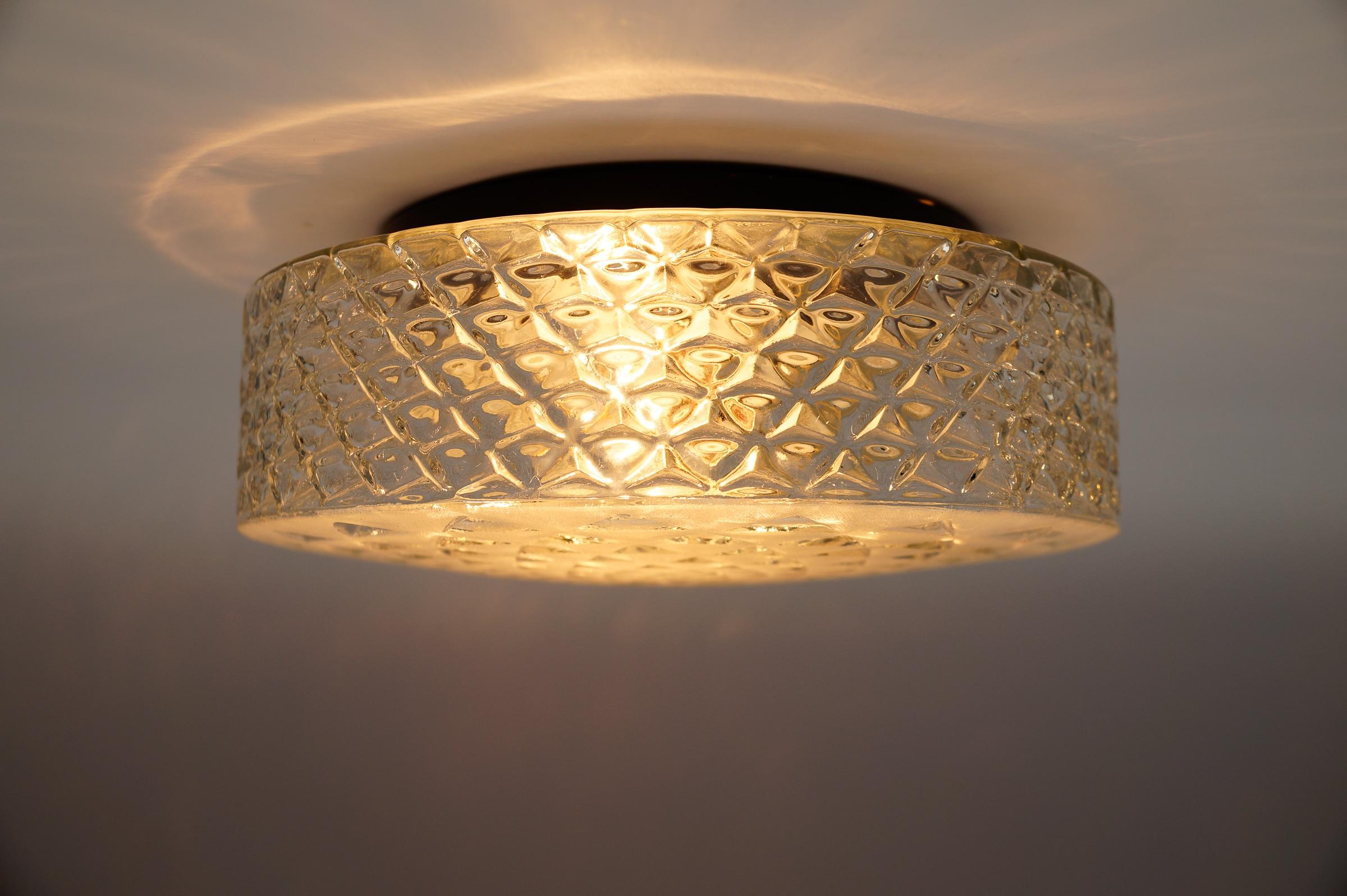 Round Geometric Satin Glass Flush Mount Light or Wall Lamp, 1960s For Sale 1