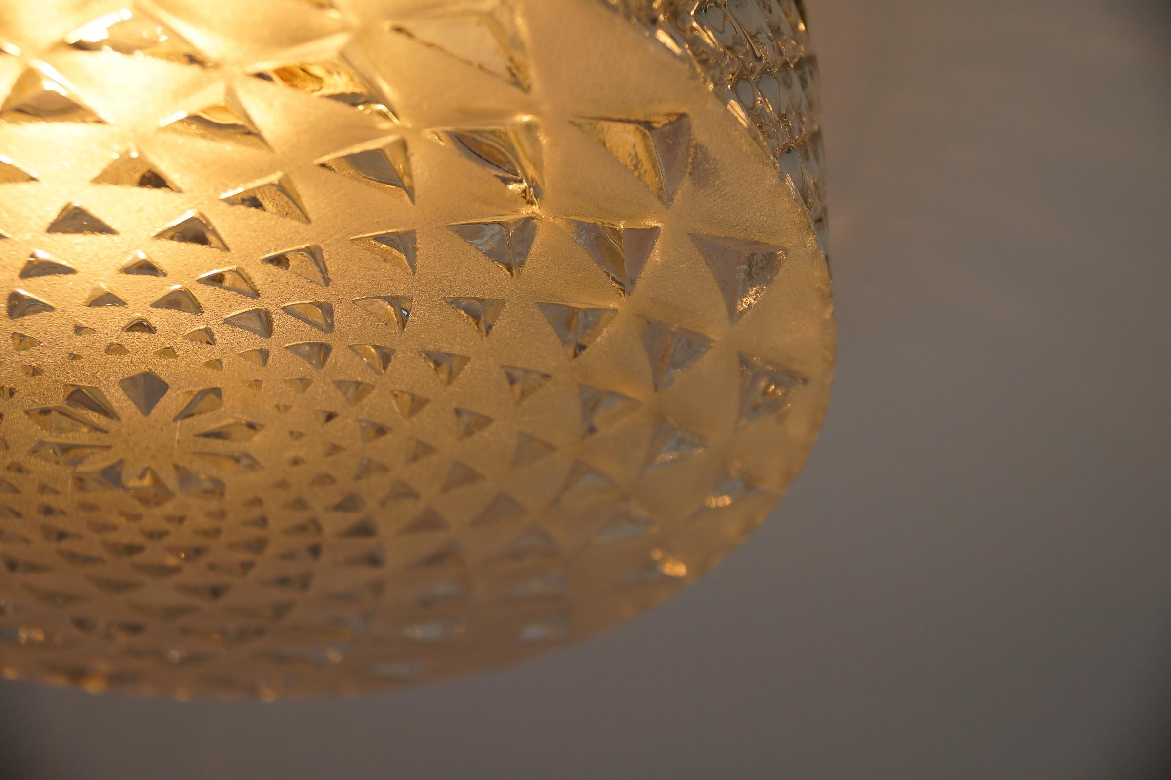 Round Geometric Satin Glass Flush Mount Light or Wall Lamp, 1960s For Sale 2