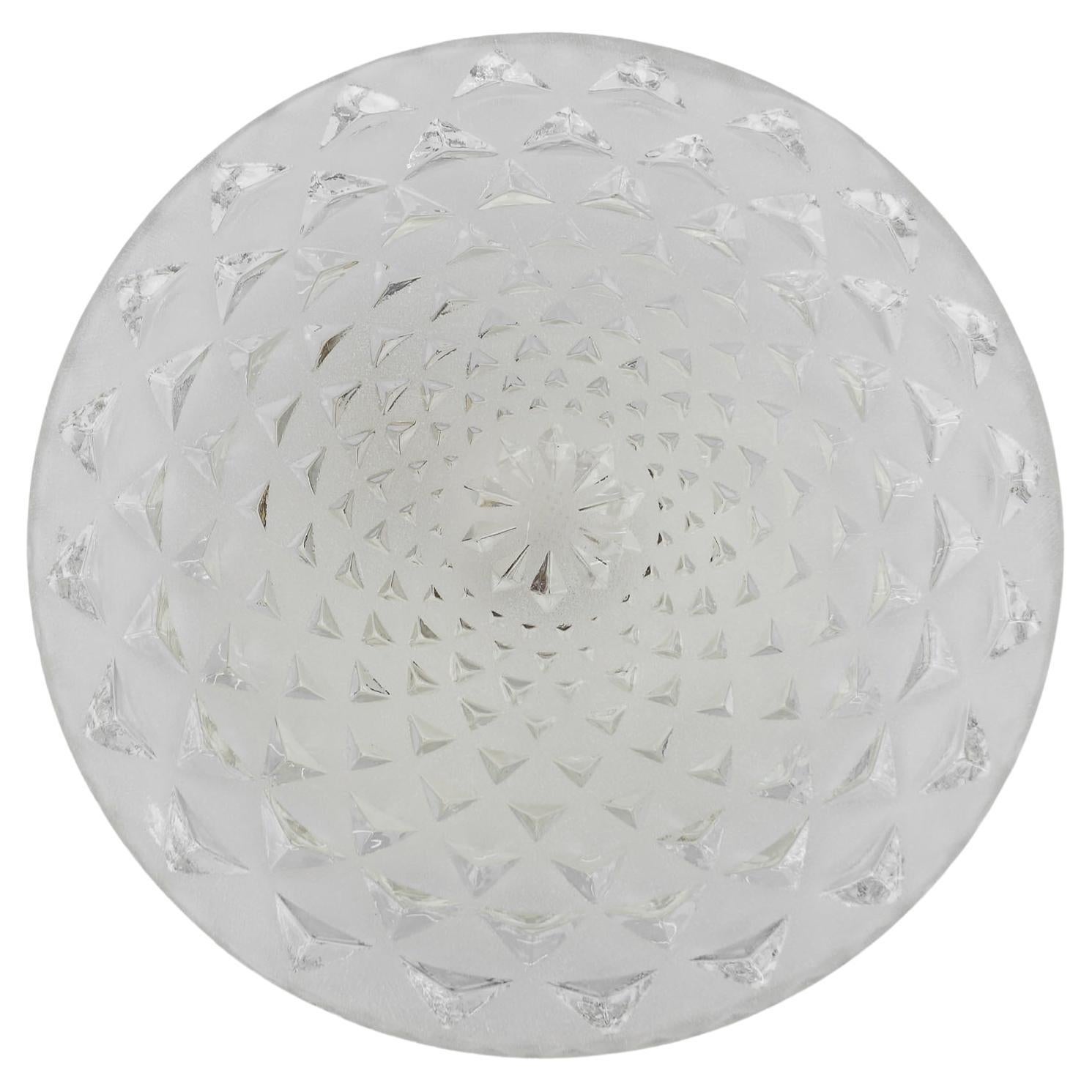 Round Geometric Satin Glass Flush Mount Light or Wall Lamp, 1960s For Sale