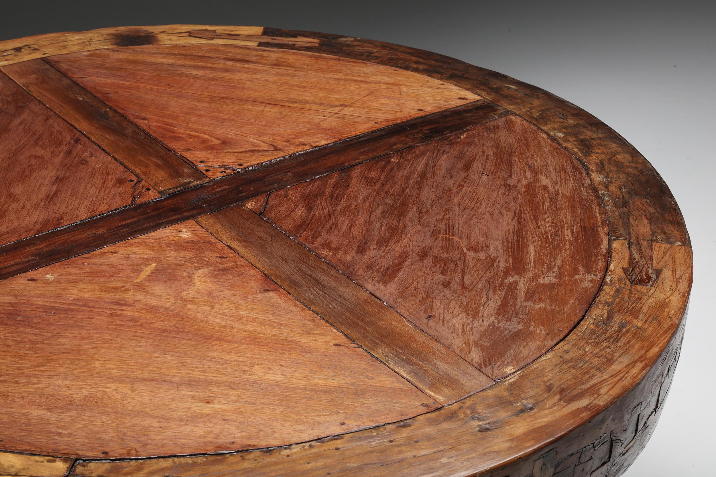 Artisan Round Wooden Dining Table, Wabi-Sabi Inspired, 1950s 2